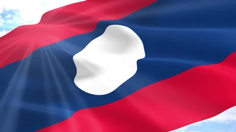 Laos Flag Seamless Loop 4k 60fps on Sky Background Stock Footage 341563380