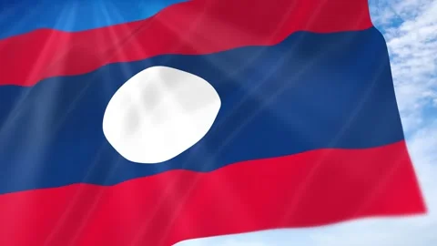Laos Flag Seamless Loop 4k 60fps on Sky Background Stock Footage 341674610