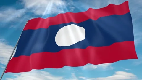 Laos Flag Seamless Loop 4k 60fps on Sky Background Stock Footage 341759006