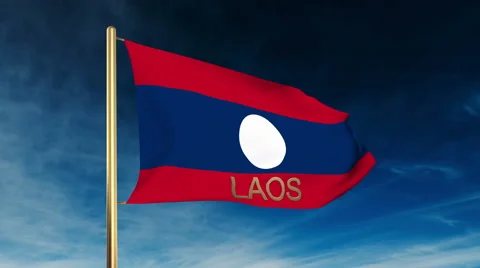 Laos flag slider style with title. Waving in the wind with cloud background Stock Footage 48988909