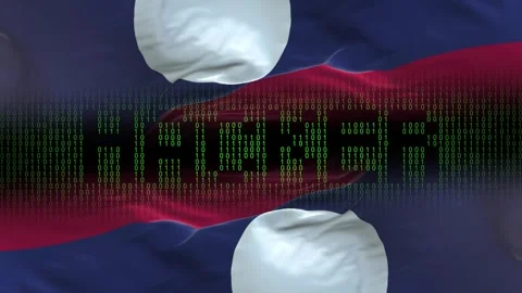 Laos flag - Waving flag on matrix binary code background Stock Footage 321420231