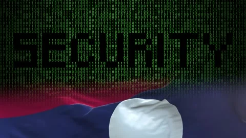 Laos flag - Waving flag on matrix binary code background Stock Footage 321422376