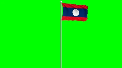 Laos Flag Waving Fluttering on Wind Loopable Green Blue Screen Matte Stock-Footage 77578692