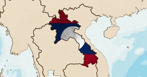 The laos flag waving inside the country on a world map Stock Footage 339033284