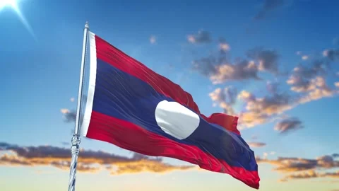 Laos flag Waving Realistic With Sky Video stock 293876243