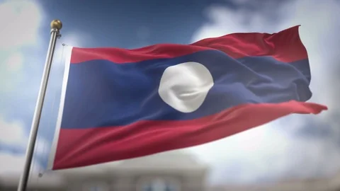 Laos Flag Waving Slow Motion 3D Rendering Blue Sky Background - Seamless Lo.. Stock Footage 75353982