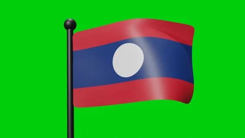 Laos Flag Waving in Slow Motion on the green background. 3D Render Flag. Na.. Stock Footage 230911992