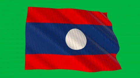 Laos flag waving in the wind on a green screen Stock Footage 343132360