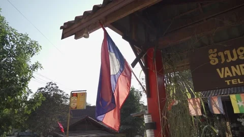 Laos Flag Waving in Wind Slow Motion Stock Footage 170737665