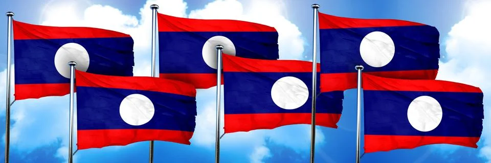 Laos flags, 3D rendering, on a cloud background Stock Illustration