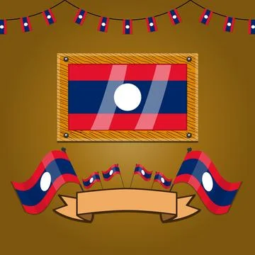 Laos Flags On Frame Wood, Label Stock Illustration