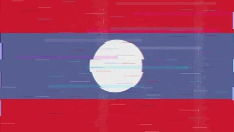 Laos Glitch Flag Vector - RGB Split Digital Video Frame Design Stock Illustration