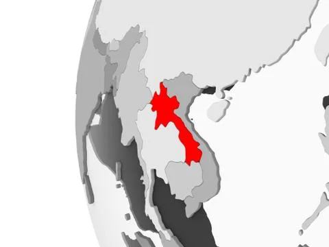 Laos on grey globe Stock Illustration
