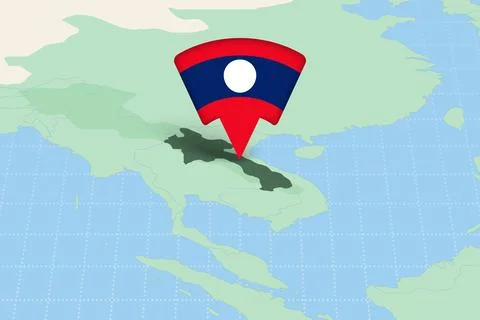 Laos Location Highlighted on Asian Map with Flag Icon. Illustration