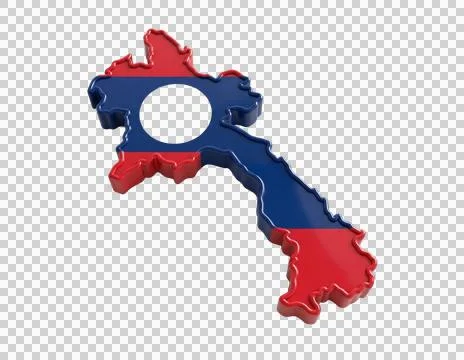 Laos map 3d rendering country with national flag isolated on transparent ba.. Stock Illustration