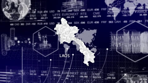 LAOS Map Animation Loop | Growth, GDP, Oil Economy &amp; Development Insights Stock Footage 331573142