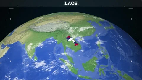 Laos Map from Earth with Flag Stock Footage 343580165