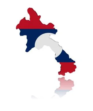 Laos map flag 3d render with reflection illustration Stock Illustration
