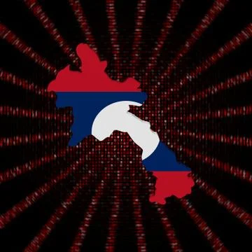 Laos map flag on red hex code burst illustration Stock-Illustration