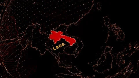 Laos Map Highlight on Rotating Digital Globe Stock Footage 346083836