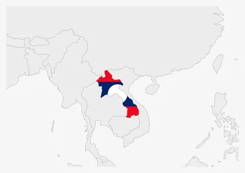 Laos map highlighted in Laos flag colors Stock Illustration