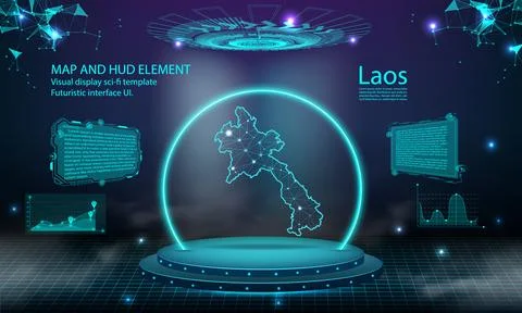 Laos map light connecting effect background. abstract digital technology UI.. Stock Illustration
