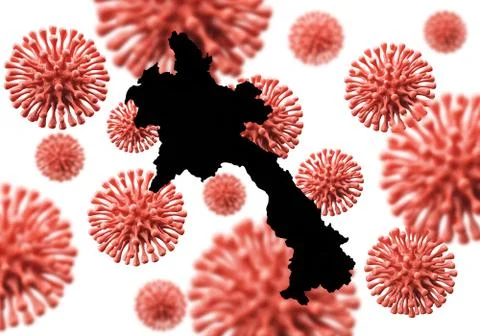 Laos map over a scientific virus microbe background. 3D Rendering Ilustração Stock