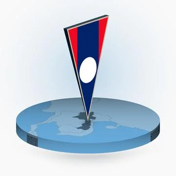 Laos map in round isometric style with triangular 3D flag of Laos Stock Illustration