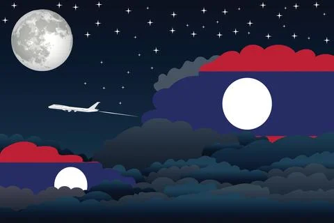 Laos Night Clouds Airplane Vector Illustration Stock Illustration