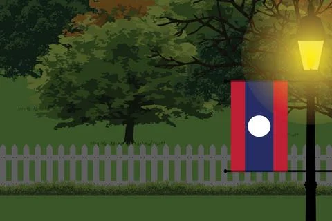 Laos Night Trees Lamp Vector Illustration Stock Illustration