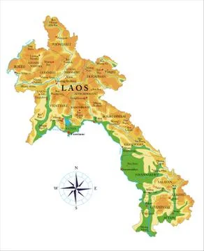 Laos physical map Stock Illustration