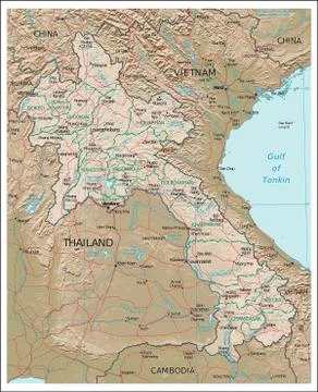 Laos physiography map Stock Illustration