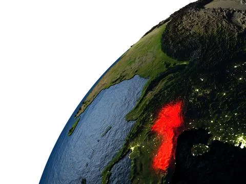 Laos in red on Earth at night Stock Illustration