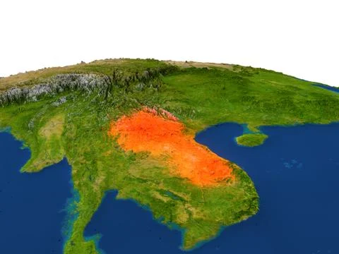 Laos in red from orbit Illustrazione stock