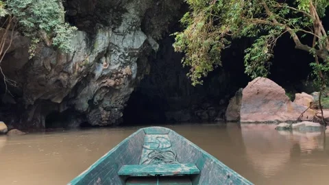 Laos RiverCave BoatView Stock-Footage 314741505