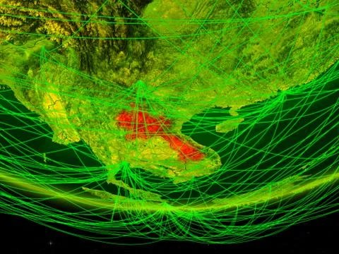 Laos from space with network Stock Illustration
