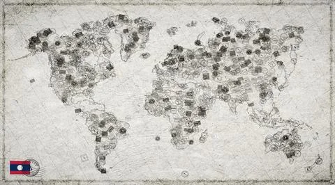 Laos Thakhek Stamp World Map Ilustración de archivo