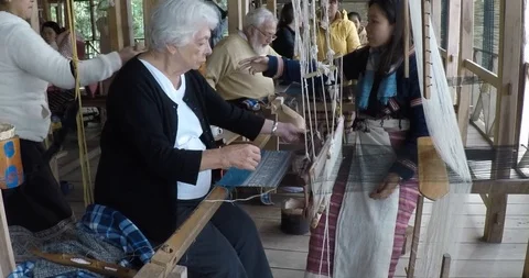 Laos traditional Weaving Class. Stock Footage 90664074