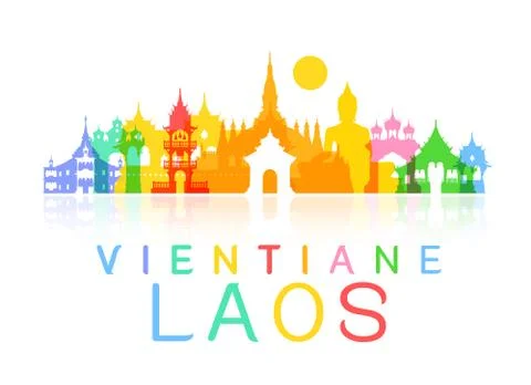Laos Travel Landmarks. Stock Illustration