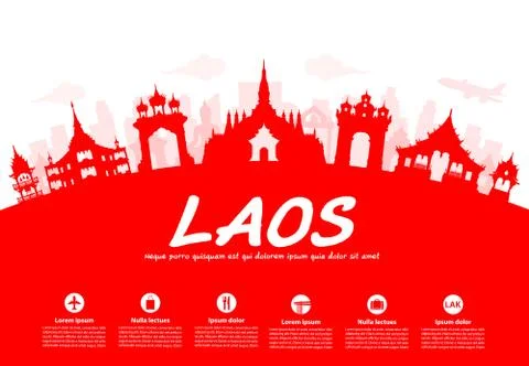 Laos Travel Landmarks. Stock Illustration