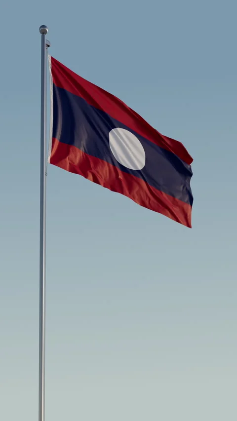 Laos Vientiane Flag Seamless Loop Cinematic Realistic Waving Blue Sky Stock Footage 320437517