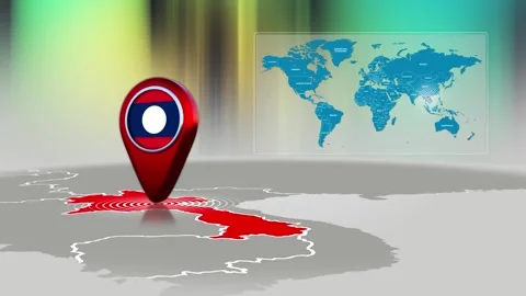 Laos World Map Pin Location Background Loop 4k Stock Footage 341815706