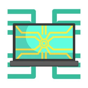 Lap Top Computer Connected To System Network, Part Of Futuristic Robotic And IT Stock Illustration