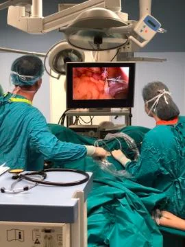 Laparoscopic surgery. The process of performing a surgical operation using a Stock Photos