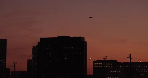 LAPD Helicopeter Downtown Los Angeles Skyline Stock Footage 311087945