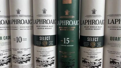Laphroaig display  tubes Stock Footage 197566871