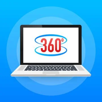 Laptop with 360 degrees angle icon sign on the screen and cursor hand pointer Stock Illustration