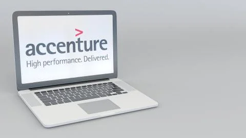 Laptop with Accenture logo. Computer technology conceptual editorial 3D Illustrazione stock