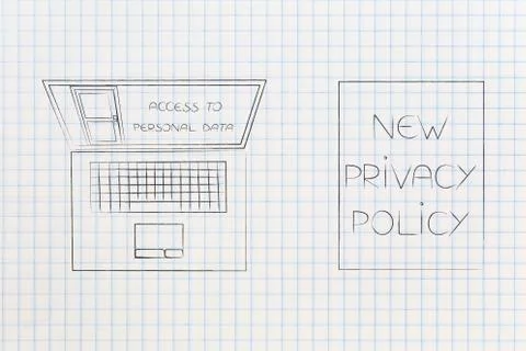 Laptop with access to personal data on screen next to privacy text Illustrazione stock