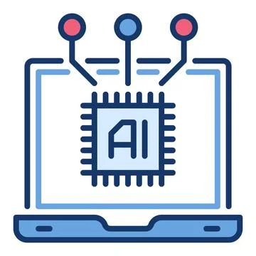 Laptop with AI Chip vector Artificial Intelligence colored icon or logo eleme 스톡 일러스트